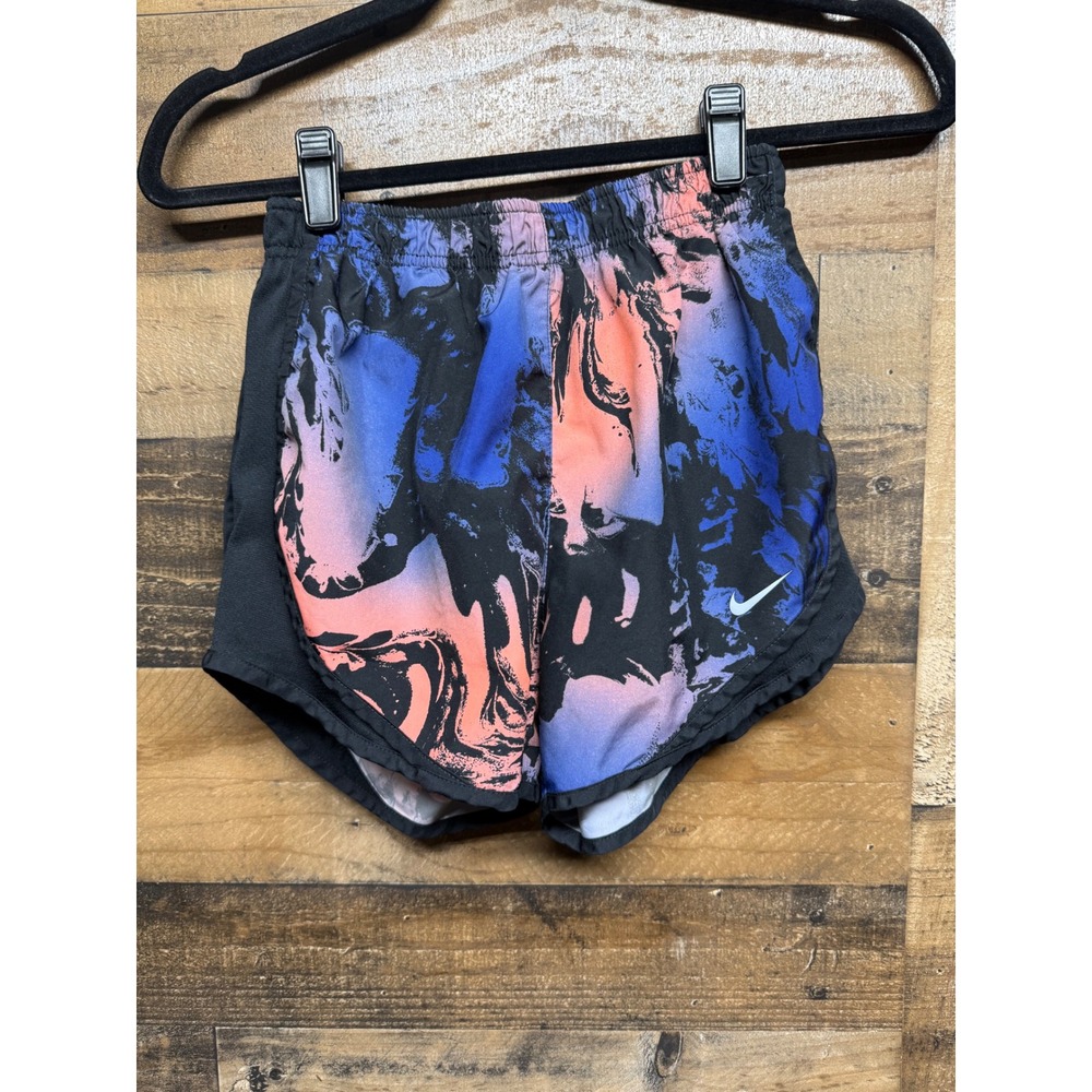 Nike Tempo Running Shorts Womens Small Abstract Marble Print Blue Orange Black
